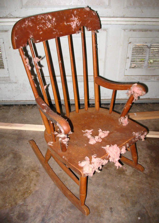 rocking chair in need of refinishing, in need of magic